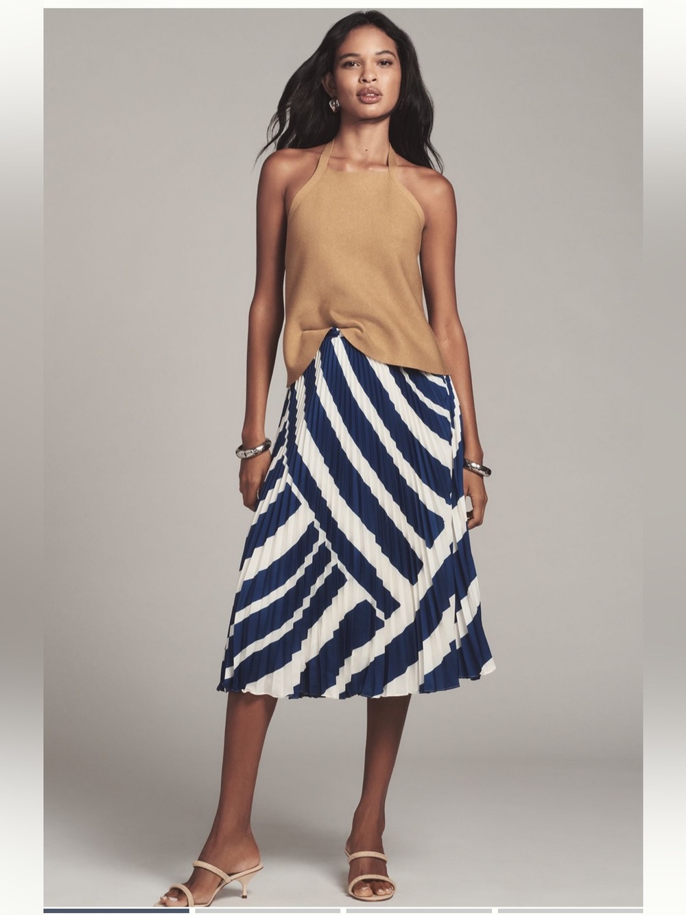 Anthropologie The Valerie Sapphire & White Diagonal Pleated Midi Skirt by Maeve!